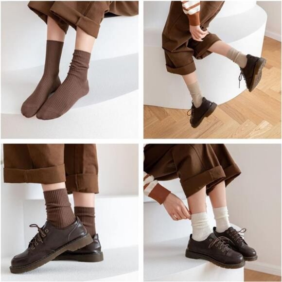 MarJunSep Womens Cute Crew Socks Neutral Cotton Slouchy‎ Loafer Boot Dress Socks - Picture 4 of 7